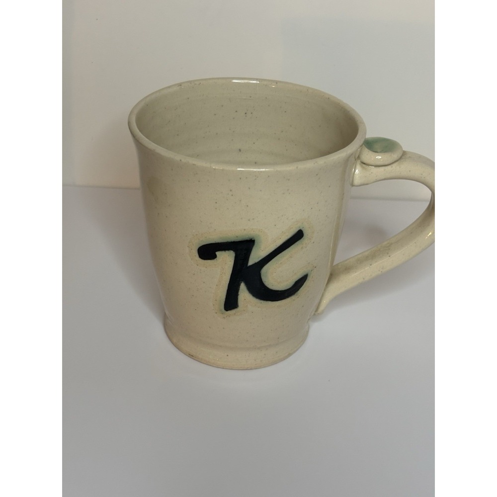 Hand Spun Pottery Mug With K‎ Monogram Coffee Mug